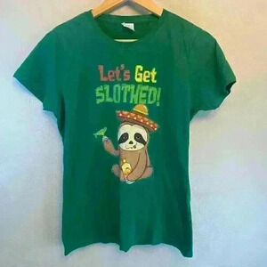 Women's Basic Tee Cinco De Mayo Fiesta Sloth Kelly Green Size Small