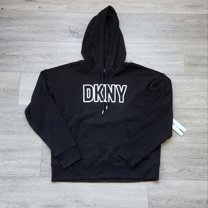 DKNY Sport Black Logo Hoodie Womens Large Sweater Long Sleeve Athleisure Nwt