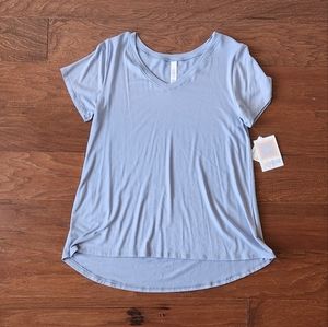 LuLaRoe Blue Christy T Shirt Womens Xs Short Sleeve V Neck Drapey Casual Nwt