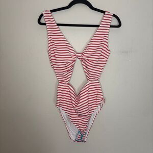 Peek & Beau Swimsuit Women's 36D/DD Red White Cut Out One Piece Bathing Suit New