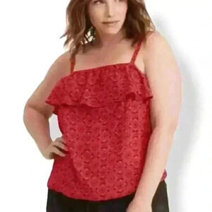 Torrid Women's Red Tile Georgette Red Spaghetti Strap Loose Fit Tank Top Size 1