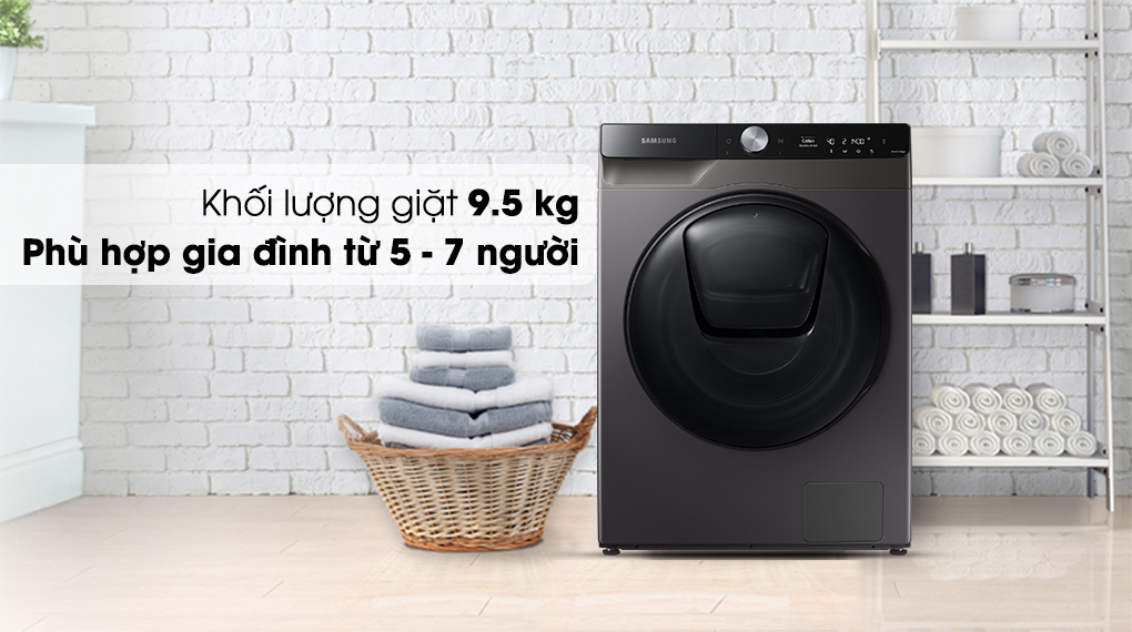 Máy giặt sấy Samsung Addwash Inverter 9.5kg WD95T754DBX/SV-Khối lượng giặt 9.5kg, phù hợp gia đình đông thành viên (từ 5 - 7 người)