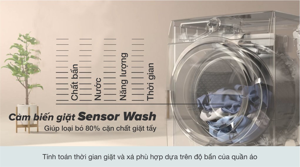Máy giặt sấy Electrolux Inverter 11 kg EWW1142Q7WB-Nhận biết mức độ bẩn và đánh bay 49 loại vết bẩn nhờ công nghệ cảm biến Sensor Wash