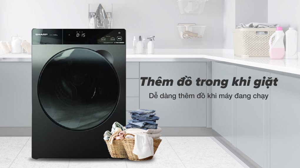 Máy giặt Sharp Inverter 9.5 Kg ES-FK954SV-G - Thêm đồ trong khi giặt 