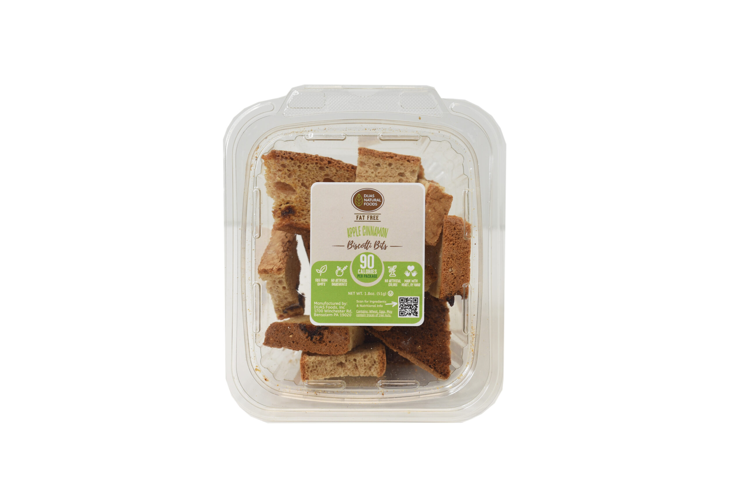 DIJAS Biscotti Bits are a healthy low calorie snack! We ship to the lower 48 states including Pennsylvania, New York, California, Florida, Colorado, Arizona, and Texas