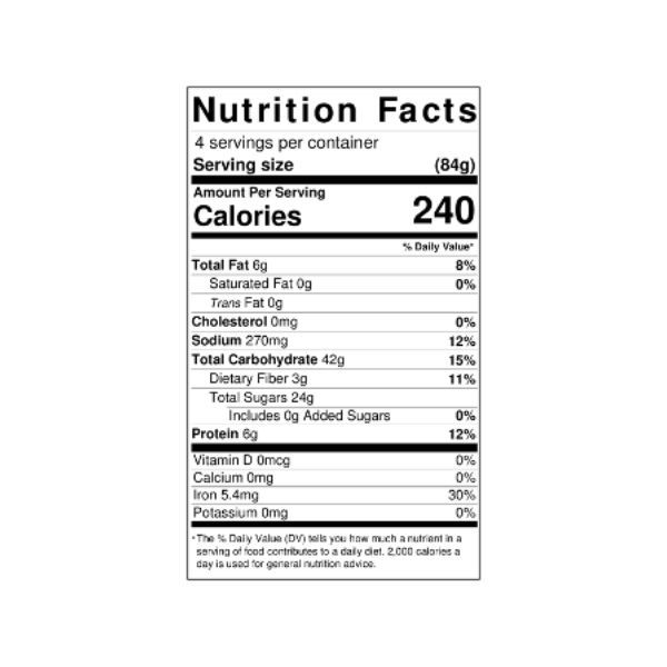 Banana Vegan 3 oz Muffin Nutrion Label