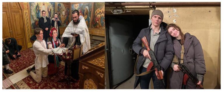 Casal da Ucrânia passa primeiro dia de casamento coletando rifles para defender seu país