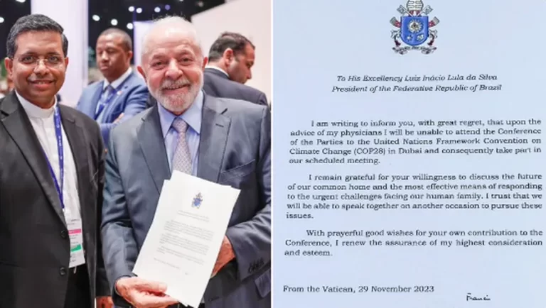 Papa envia carta a Lula após não ir à COP28