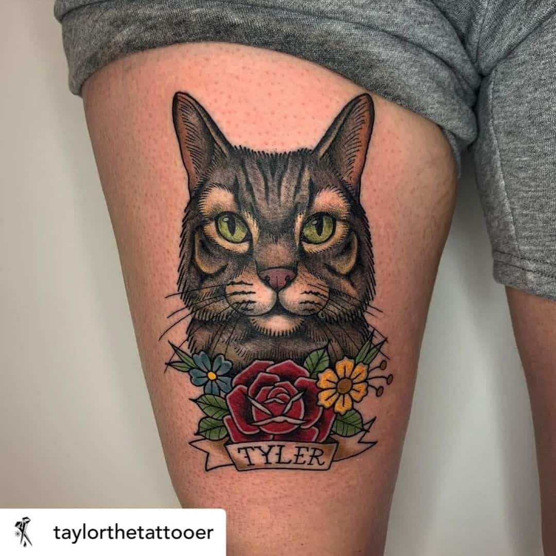 Thigh Cat Tattoo