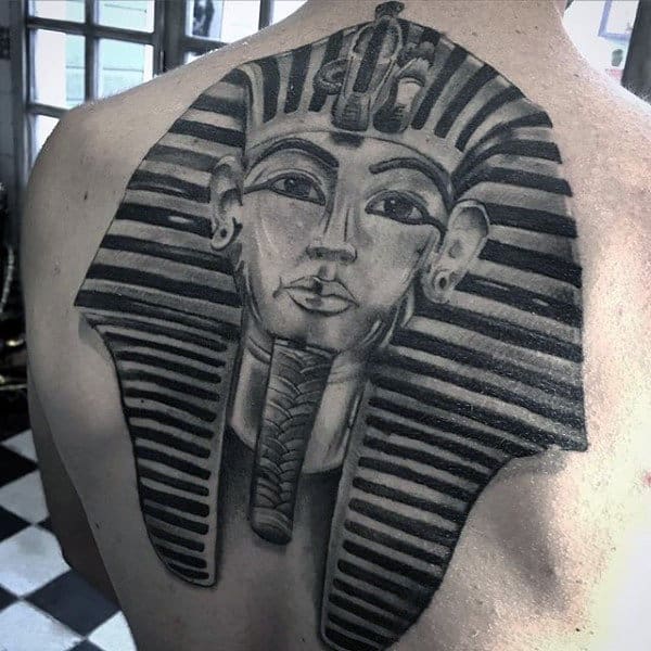 gentleman with d shaded black and grey king tut tattoos