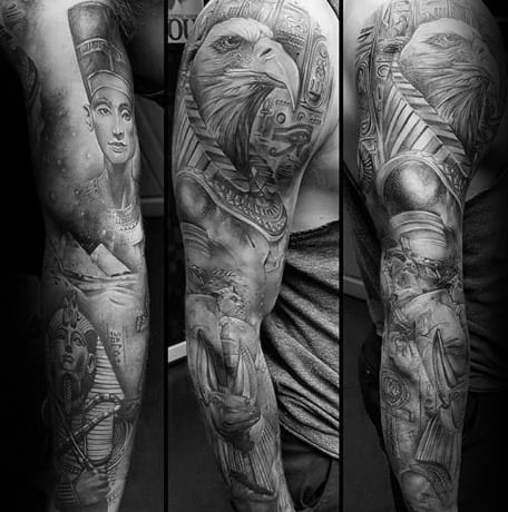insane guys king tut full sleeve tattoo