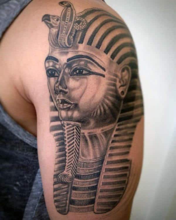 male with ehyptian pharaoh king tut arm tattoo