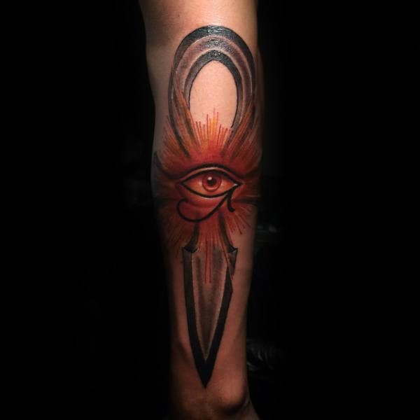 modern ankh with eye of horus tattoo on male