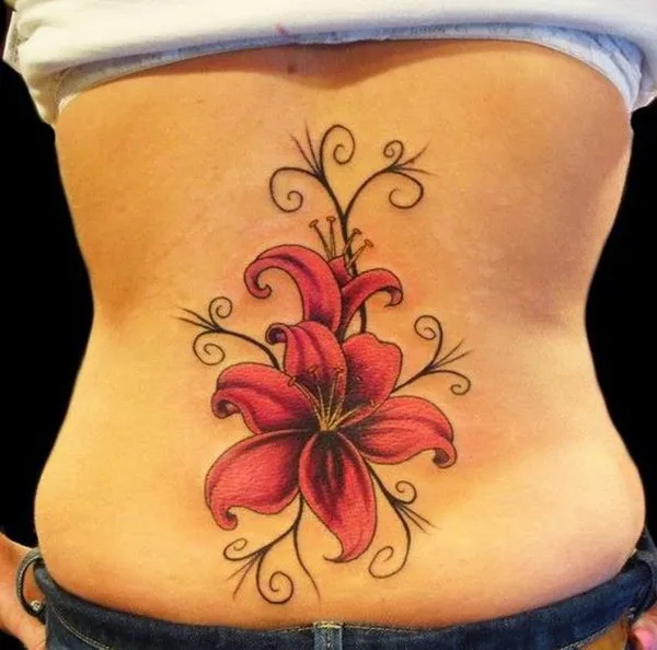 Lily Flower Lower Back Tattoo