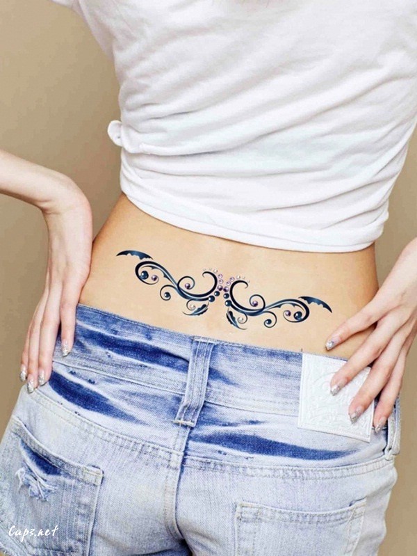 Swirling flower Lower Back Tattoo for Women