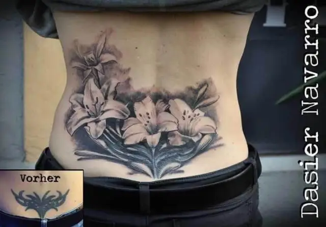 lower back flowers coveer up tattoo