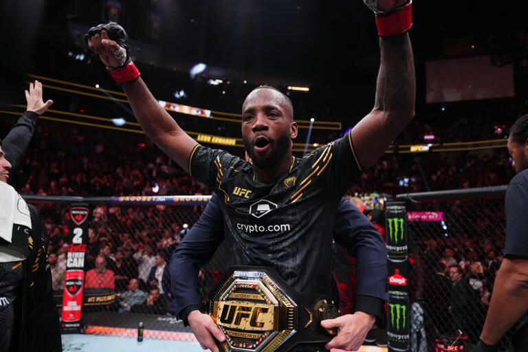 Leon Edwards of Jamaica reacts to his win over Colby Covington in the UFC welterweight championship fight during the UFC 296 event at T-Mobile Arena on December 16, 2023 in Las Vegas, Nevada. (Photo by Jeff Bottari/Zuffa LLC)