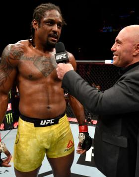 JACKSONVILLE, FLORIDA - MAY 09: Ryan Spann is interviewed by Joe Rogan after his victory over \ in their light heavyweight fight during the UFC 249 event at VyStar Veterans Memorial Arena on May 09, 2020 in Jacksonville, Florida. (Photo by Jeff Bottari/Zuffa LLC)