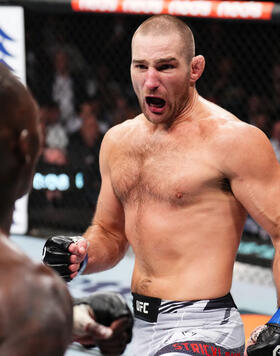 Sean Strickland taunts Israel Adesanya of Nigeria in the closing moments of their UFC middleweight championship fight during the UFC 293 event at Qudos Bank Arena on September 10, 2023 in Sydney, Australia. (Photo by Chris Unger/Zuffa LLC)