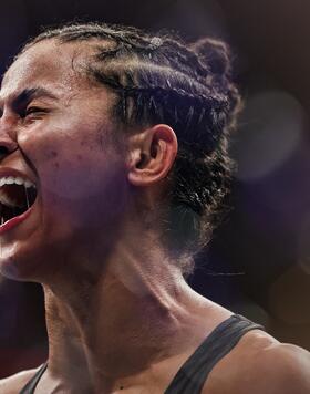 Natalia Silva of Brazil celebrates defeating Jasmine Jasudavicius of Canada in their women’s flyweight fight at the UFC Fight Night event at Moody Center on June 18, 2022 in Austin, Texas. (Photo by Carmen Mandato/Getty Images)