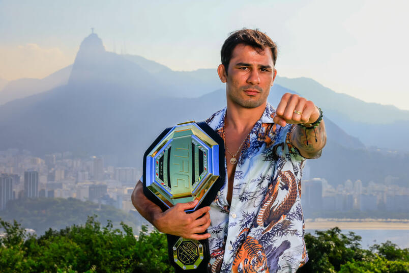 Alexandre Pantoja of Brazil poses for photo prior to the UFC 301 at Sugar Loaf on April 29, 2024 in Rio de Janeiro, Brazil. (Photo by Buda Mendes/Zuffa LLC)