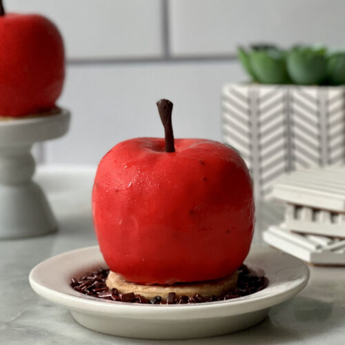 apple tatin on plate on kitchen counter