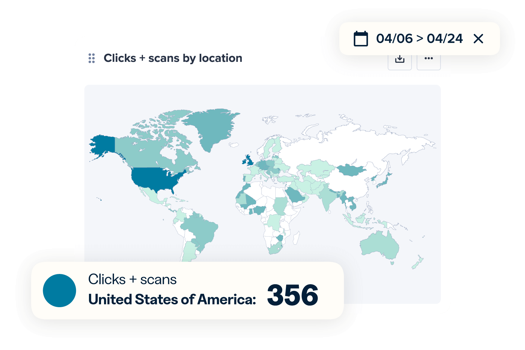 Clicks + scans by location geographical map with clicks + scans from the US singled out