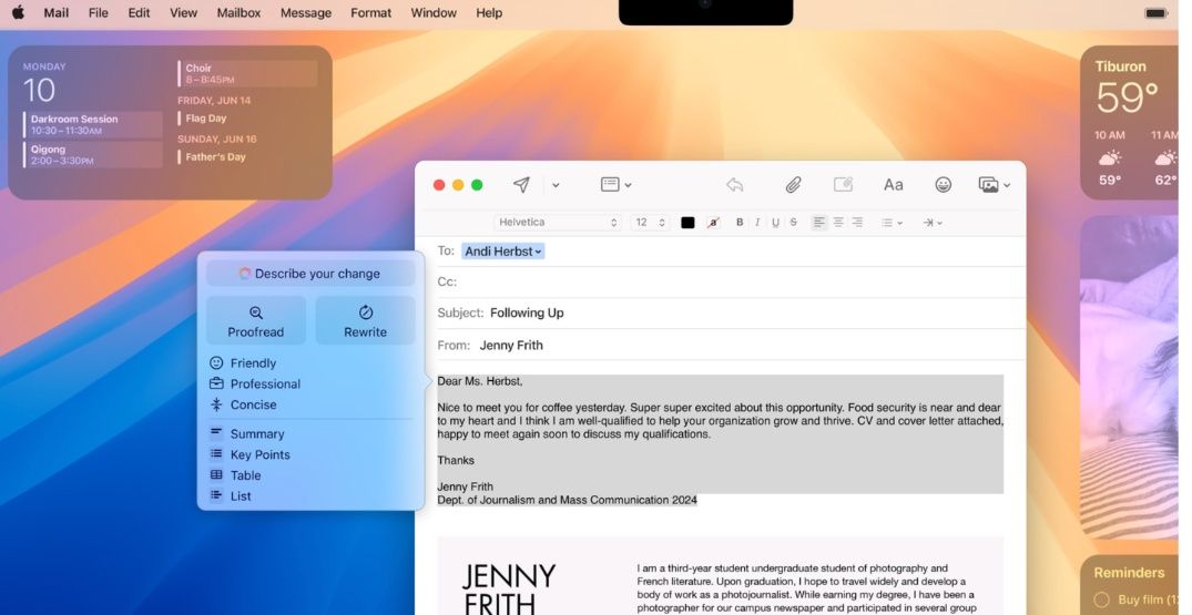 Apple's new AI system will rewrite emails and messages, while you can choose the tone (Apple)