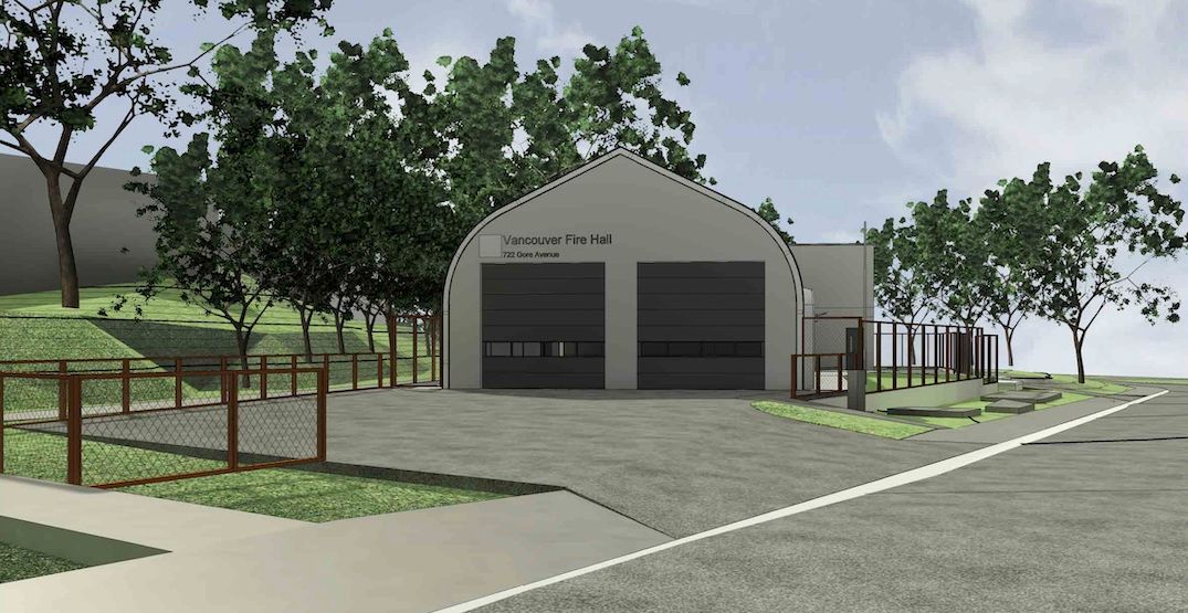 Design concept for the temporary fire hall for Vancouver Fire Rescue at 722 Gore Avenue, Vancouver. (TKA+D Architecture & Design)