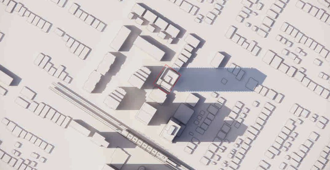 Example of a proposed rental housing tower in Vancouver creating building shadows. (Ciccozzi Architecture/Sightline Properties)