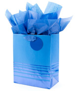 Hallmark 9 Inch Medium Gift Bag With Tissue Paper Blue Foil Stripes