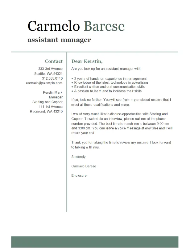 Basic modern cover letter green modern simple