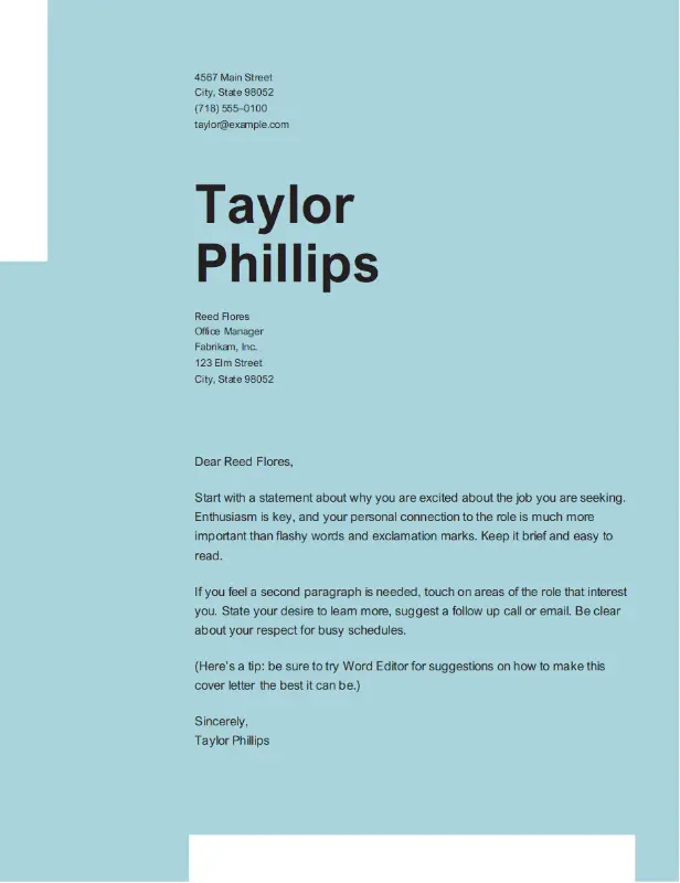 Clean elegant cover letter modern bold