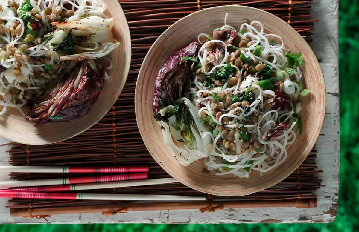 grilled_radicchio_bok_choy_salad_with_green_lentils_glass_noodles