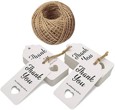 thank you favor tags in white with heart cut out