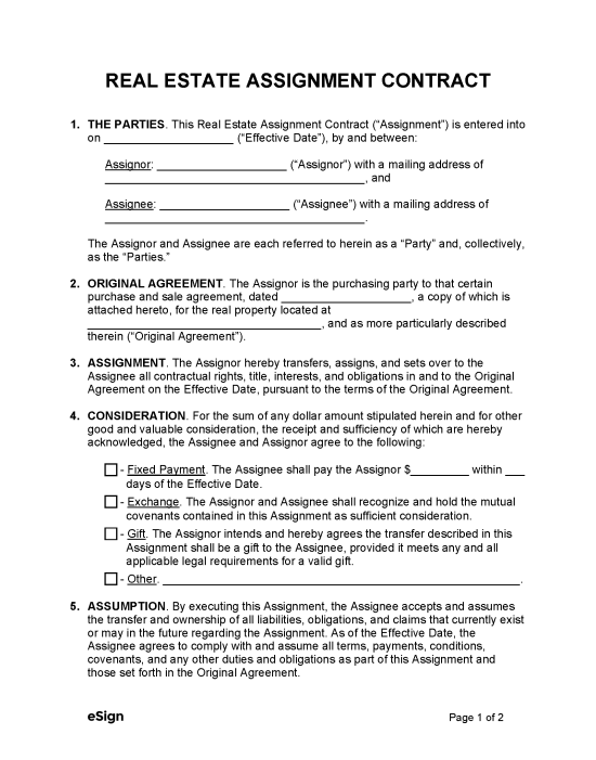land assignment contract