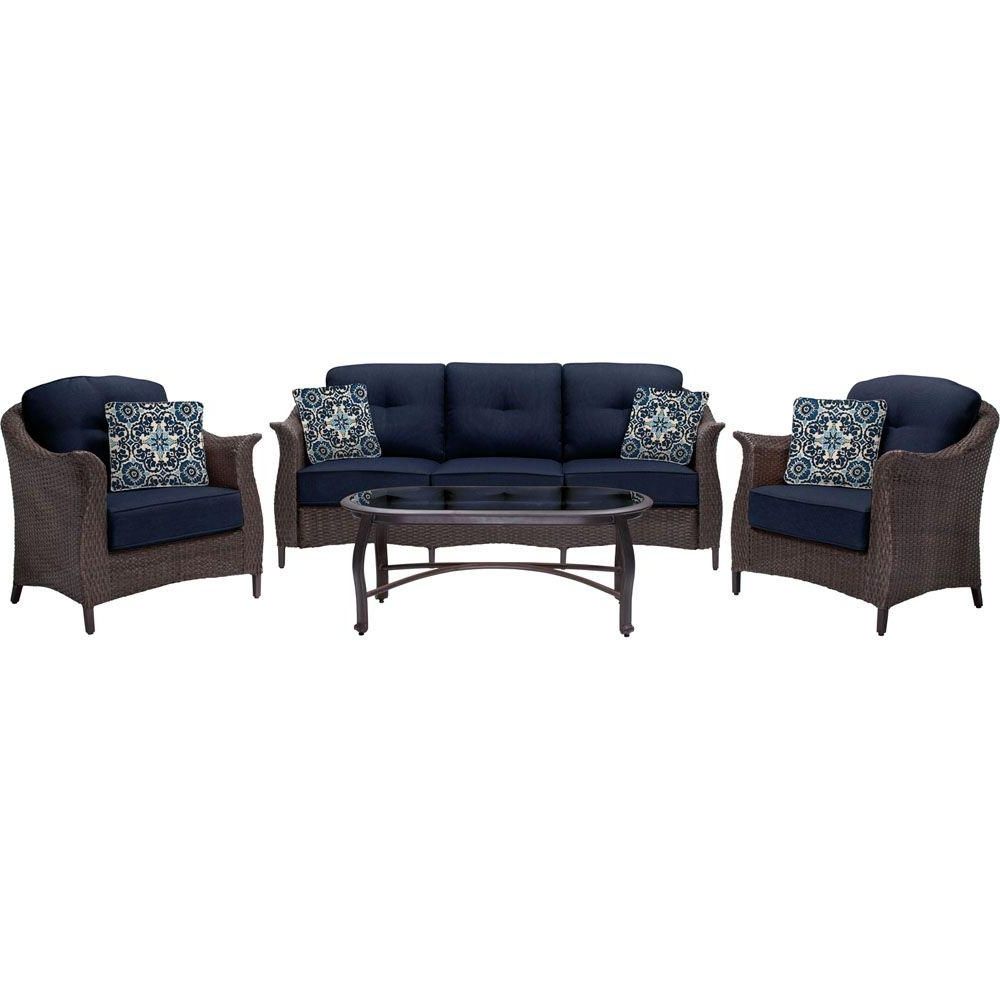 Featured Photo of Wicker 4Pc Patio Conversation Sets With Navy Cushions
