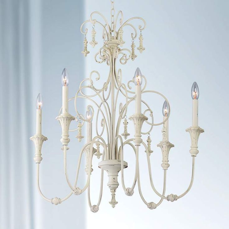 Latest French White 27 Inch Six Light Chandeliers For Scrolled Tiers 28" Wide Antique White 6 Light Chandelier (Photo 1 of 15)