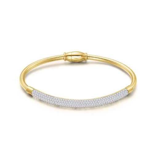 Stainless Steel Gold Bangle Bracelet with Cubic Zirconia