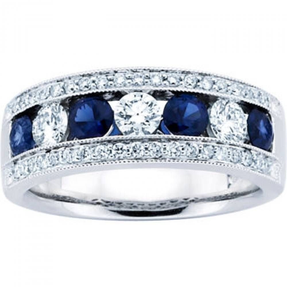 1.50 Ct Ladies Blue Sapphire Wedding Band Ring Throughout Blue Sapphire Men's Wedding Bands (Gallery 12 of 15)