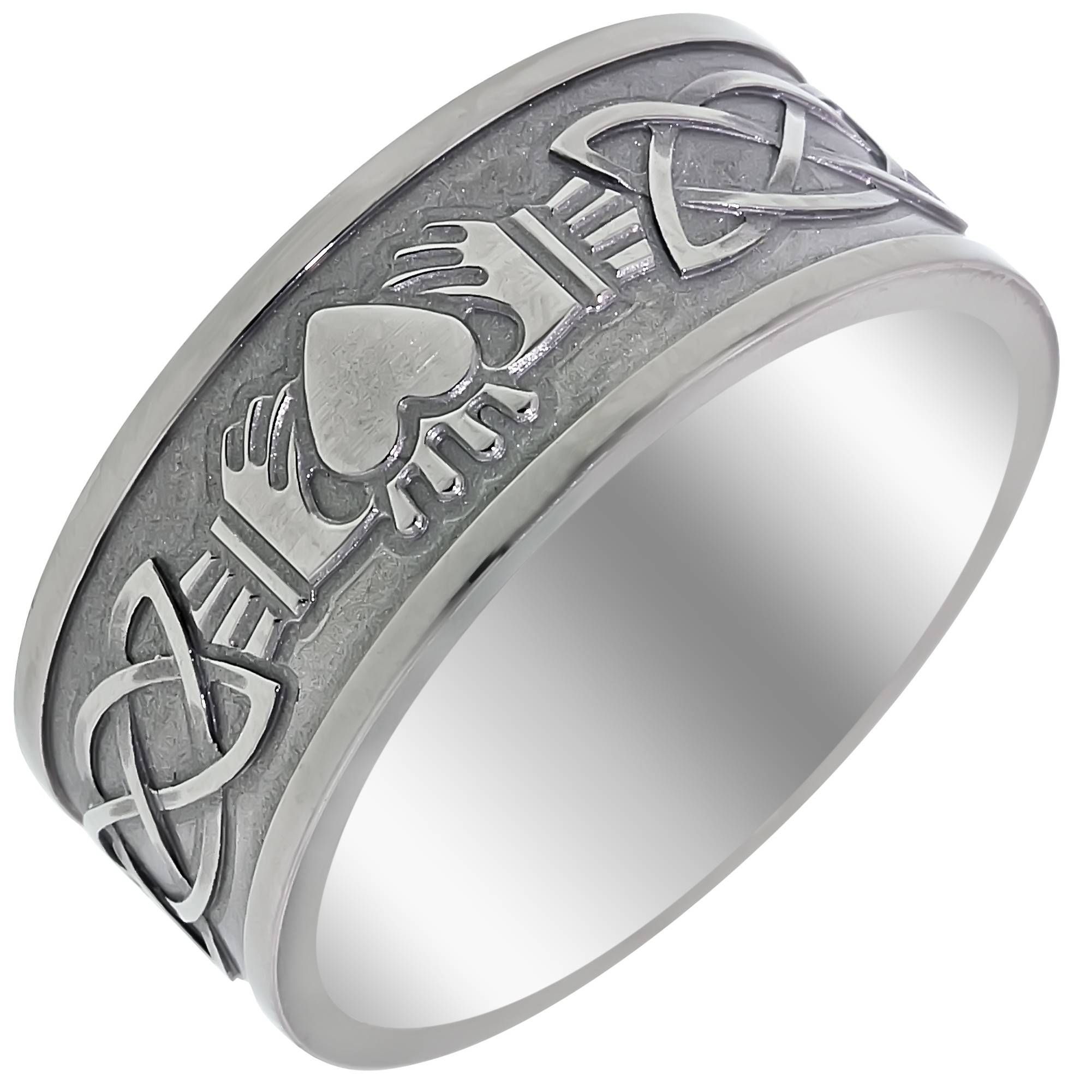 Mens Claddagh Celtic Wedding Band In Titanium (9mm) Throughout Irish Men&#039;s Wedding Bands (Gallery 2 of 15)