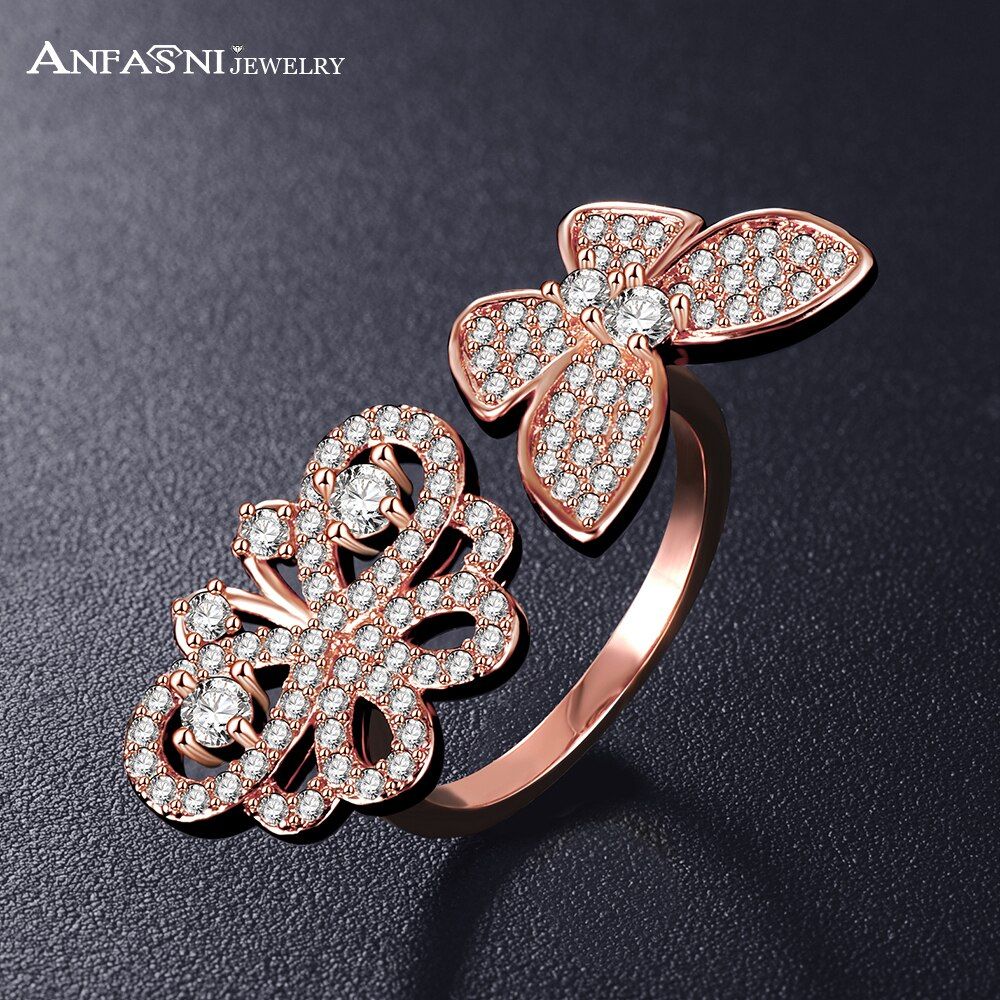 Anfasni Lovely Ladies Butterfly Ring Rose Golden Color Open Rings In Current Butterfly Open Rings (Gallery 23 of 25)