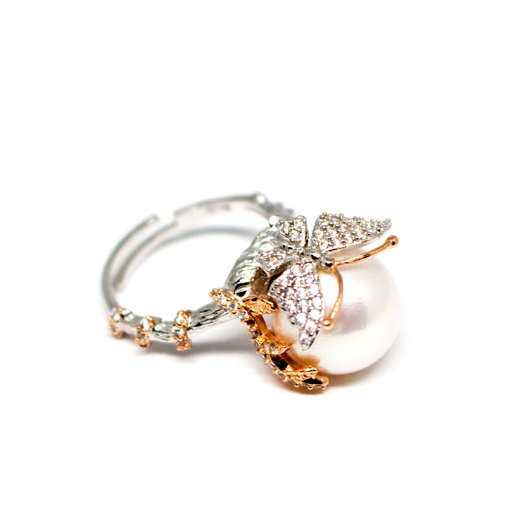 Butterfly Over Edison Pearl Ring Pertaining To Recent Sparkling Butterfly Rings (Gallery 19 of 25)