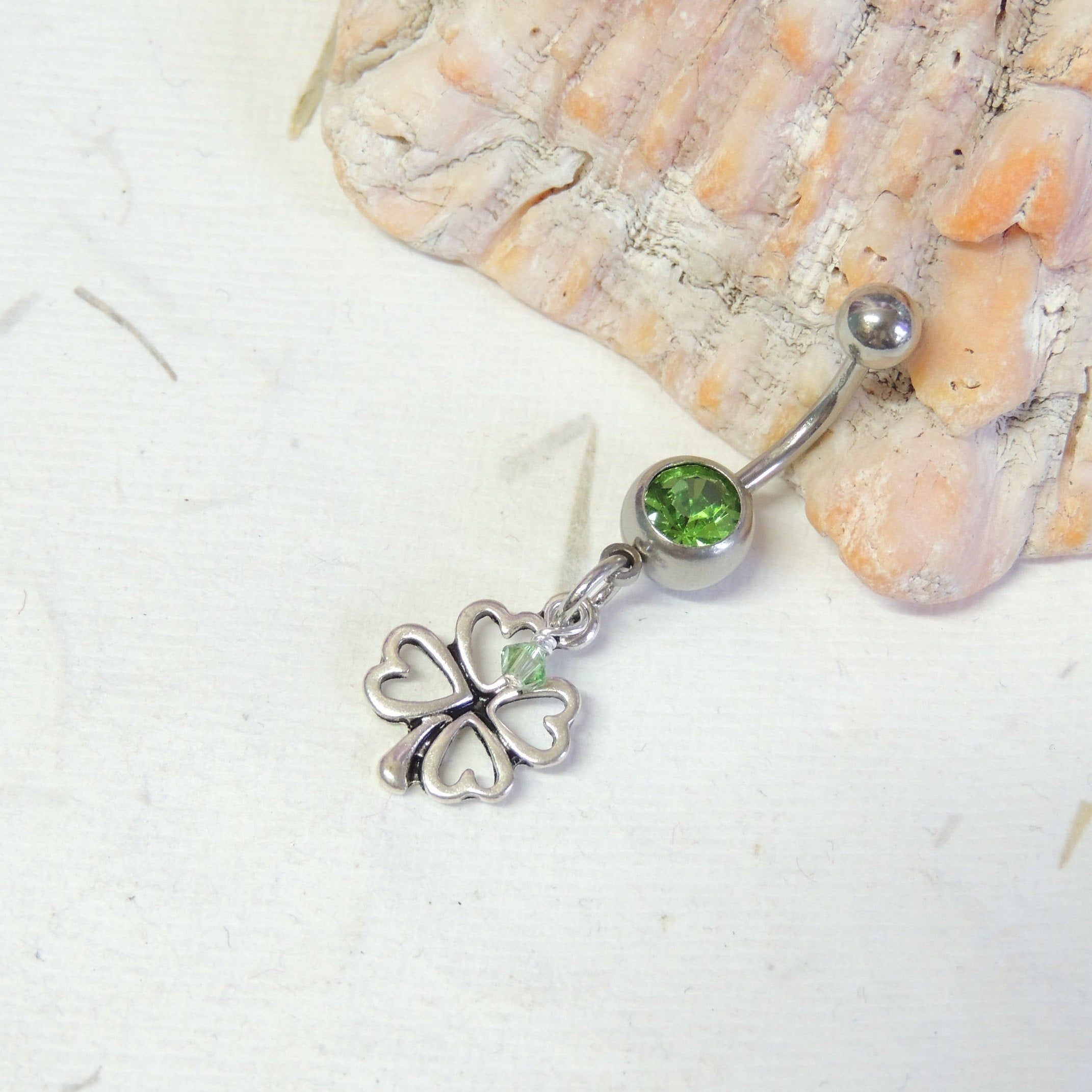 Clover Belly Button Ring You Choose Color, Belly Button Jewelry, Lucky Four  Leaf Clover Belly Ring, Irish St.pattys Day Throughout Best And Newest Dangling Four Leaf Clover Rings (Gallery 18 of 25)