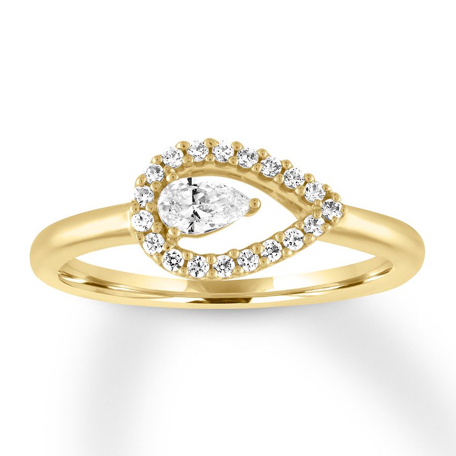 Diamond Ring 1/3 Ct Tw Pear Shaped/round 10k Yellow Gold With Most Recent Sparkling Teardrop Halo Rings (Gallery 22 of 25)