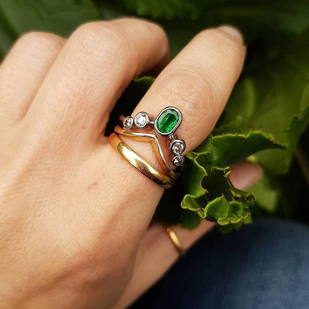 ☆wishbone Style☆•° Emerald & Diamond Wishbone Ring Layered With With Regard To Recent Classic Wishbone Rings (Gallery 14 of 25)