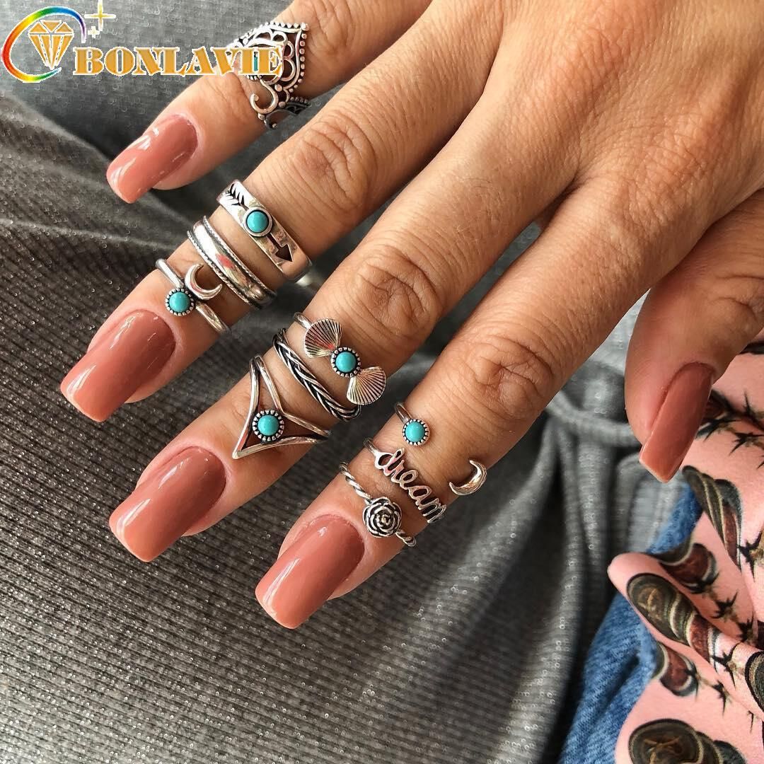 New Arrival Vintage Flower Crown Ring Sets For Women Boho Jewelry Gift  9pcs/set Shell Moon Finger Rings Bijoux Inside Most Recent Flower Crown Rings (Gallery 24 of 25)
