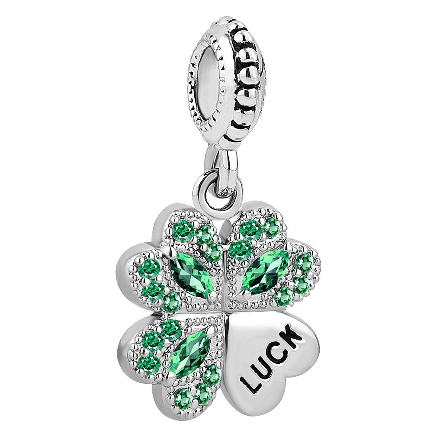 Roy Lopez Green Good Luck Four Leaf Clover Dangle Charms Bead For Intended For Most Current Dangling Four Leaf Clover Rings (Gallery 16 of 25)