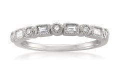 Baguette and Round Diamond Alternating Vintage-style Anniversary Bands in White Gold