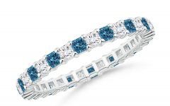 Enhanced Blue and White Diamond Anniversary Bands in White Gold